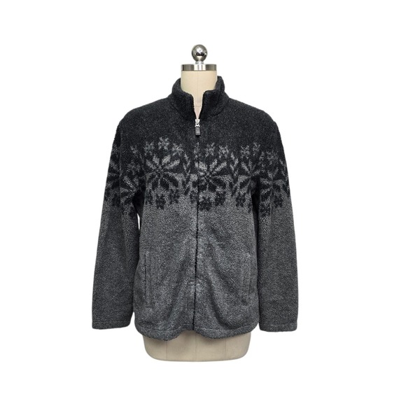 Roots Jackets & Blazers - Roots Canada Womens Fleece Jacket Grey Ombre Snowflake Fair Isle Full Zip Large